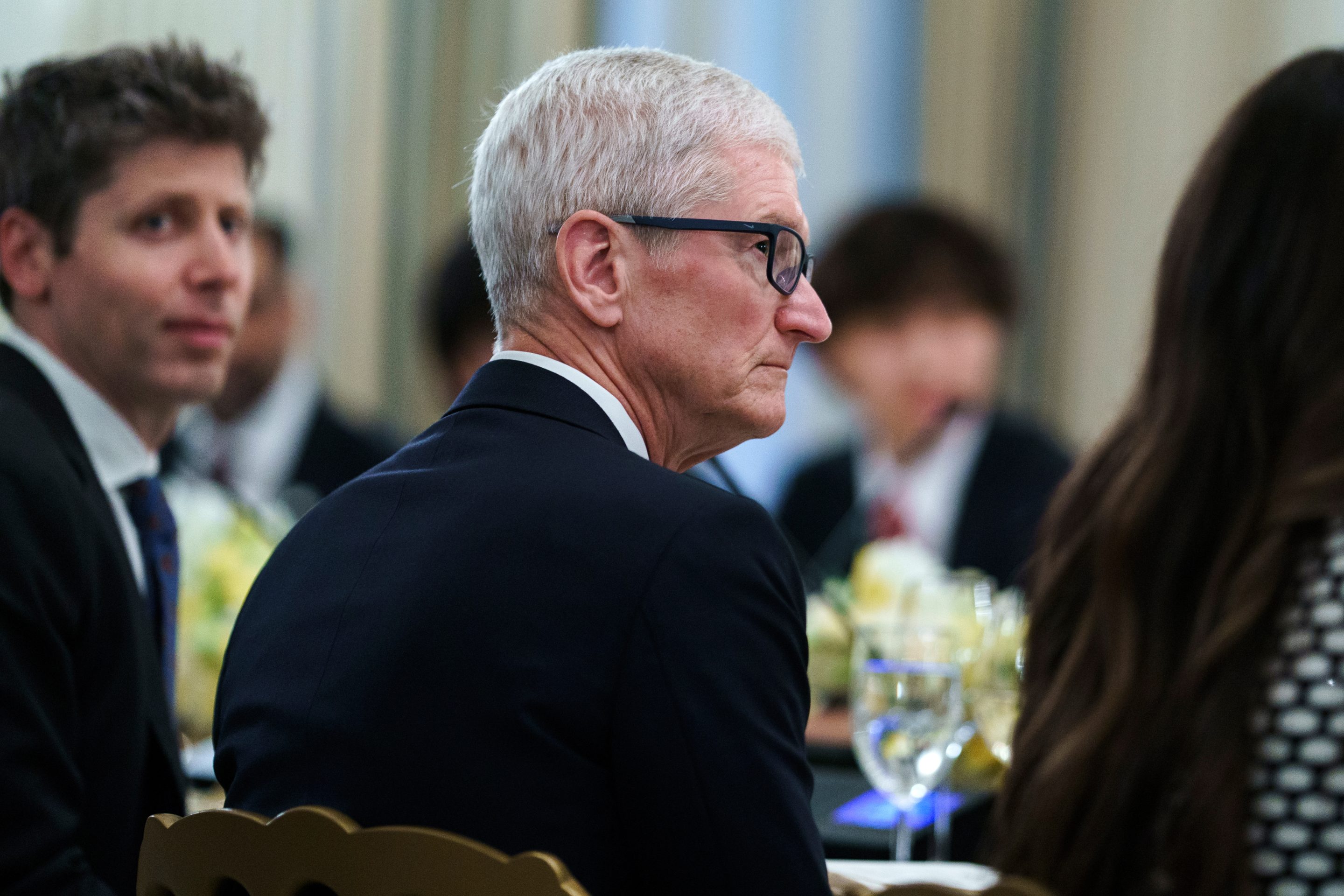 Sam Altman and Tim Cook at a White House dinner in September 2025