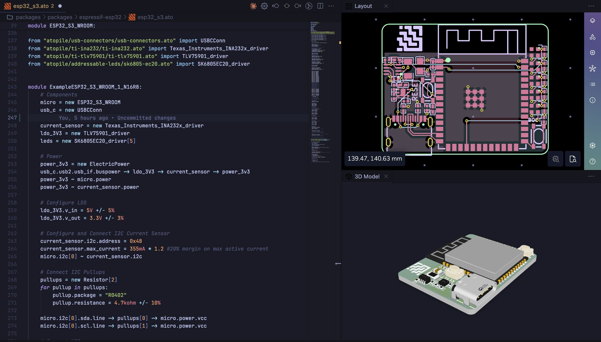 Atopile's code based electronics design workflow