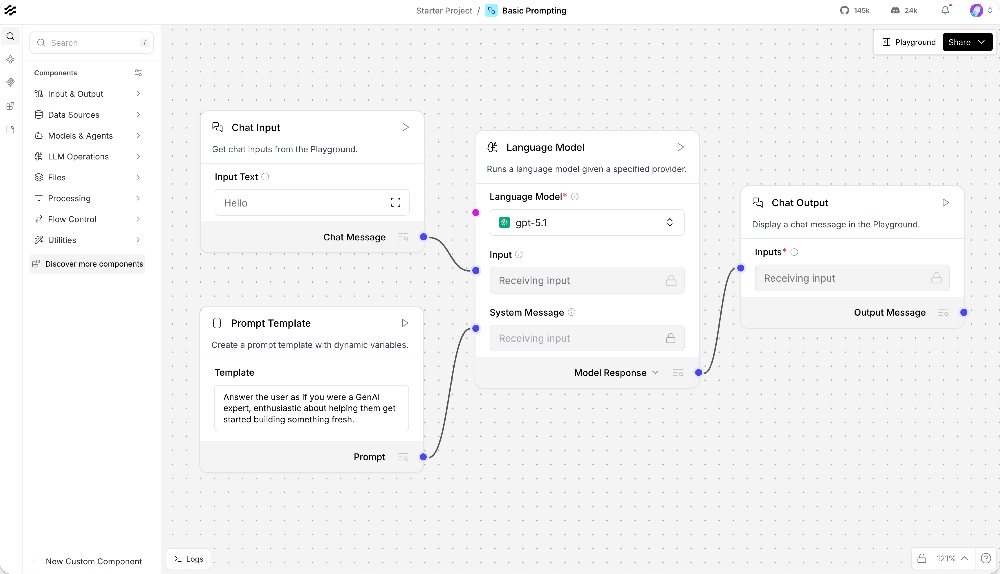 Langflow's visual flow editor shows the kind of builder teams may evaluate after Flowise